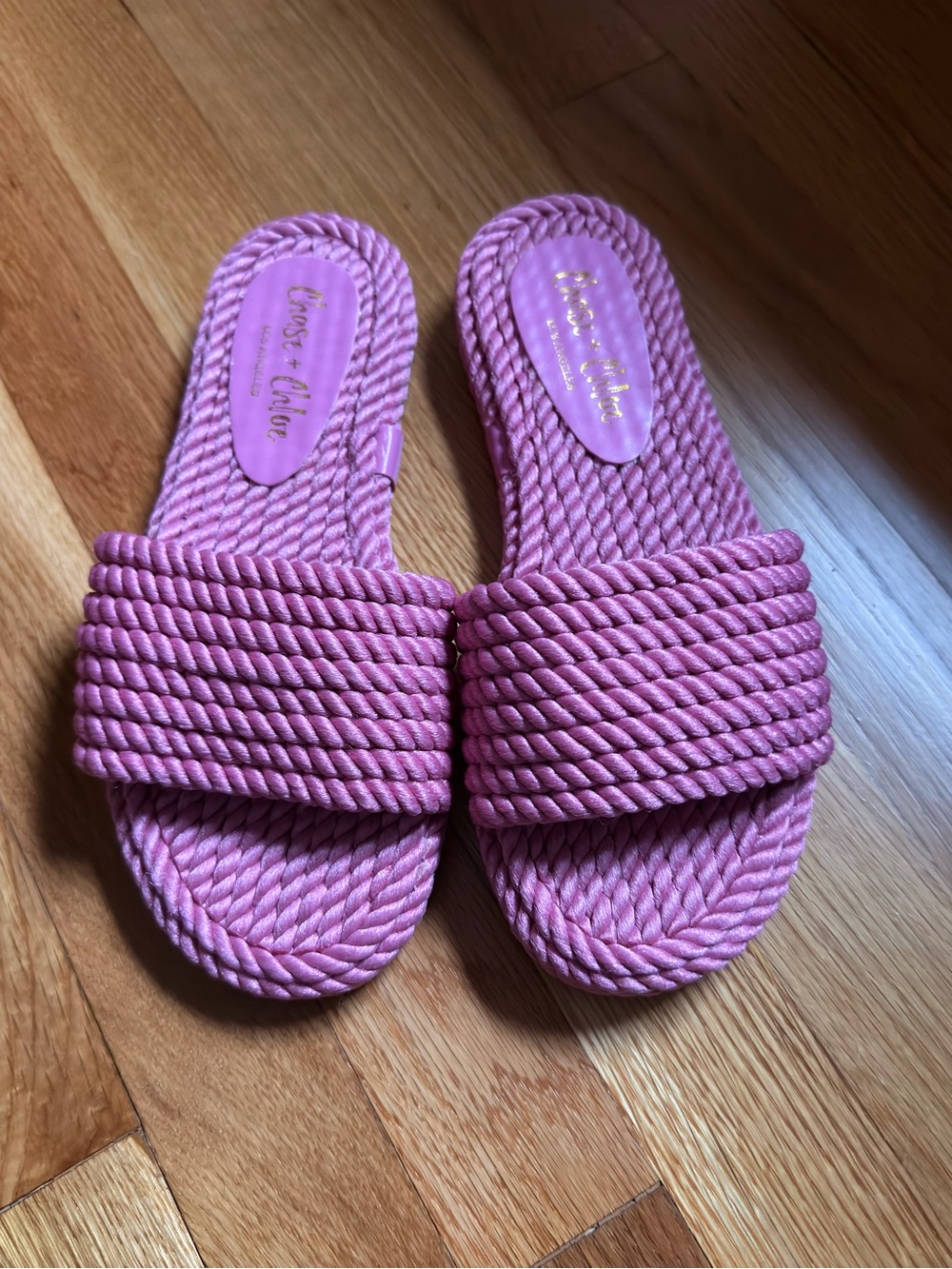 Chase + Chloe Pink Rope Slide Sandals